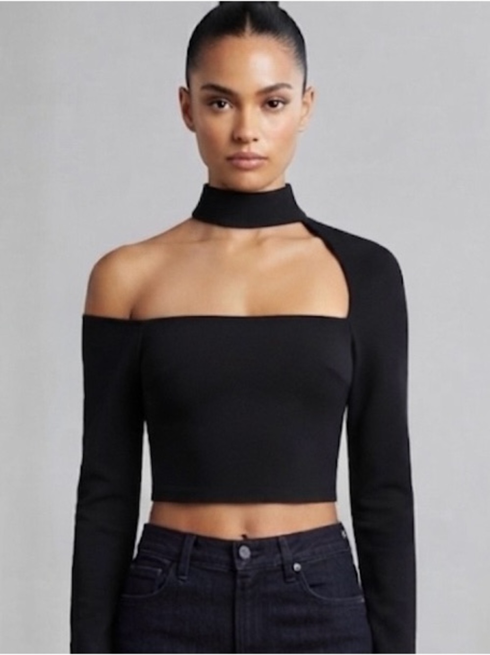 Astr Black Off-the-Shoulder Long Sleeve Crop Top